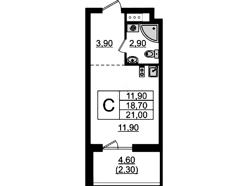 Квартира студия 21 м², 8/9 эт., ЖК «А101 Лаголово»